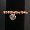 handmade rosary bracelet elasticated metal bracelet round rose 7*8mm wood beads and alloy rose beads prayer bracelets