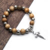 New Design Wooden Bead Macrame Cross Wood Beads Catholic Rosary Bracelet