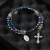 KOMi 6mm Acrylic Colorful Beads Cross Pendant Bracelet Jesus Religious Catholic Charm Rosary Bracelet Jewelry Gift R-181