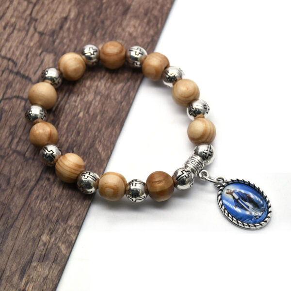 New Design Wooden Bead Macrame Cross Wood Beads Catholic Rosary Bracelet