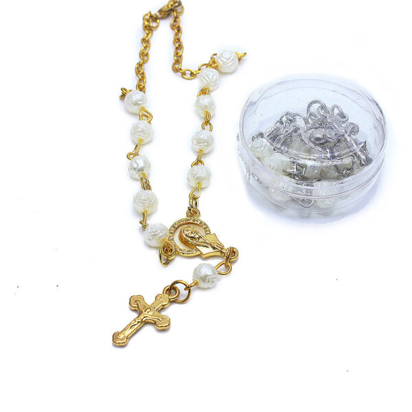 Komi Wholesale Plastic Rosette Rosary Beads Jesus Cross Pendant Religious Jewelry Prayer Box Packaging Rosary Bracelet