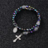KOMi 6mm Acrylic Colorful Beads Cross Pendant Bracelet Jesus Religious Catholic Charm Rosary Bracelet Jewelry Gift R-181