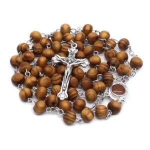 2024 new wooden beads hollow cross pendant necklace for women men catholic christ religious jesus rosary jewelry gif