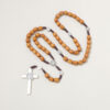 2024 Handmade Wooden Rosary Cross Pendant Necklace Weave Round Antique Vintage Catholic Religious Jesus Jewelry Wholesale