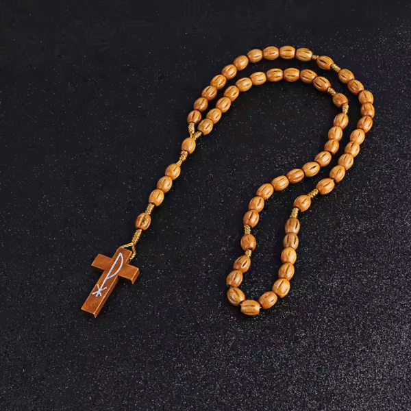 New Wooden Rosary Beads Cross Pendant Long Necklace for Women Men Catholic Christ Religious Jesus Rosary Jewelry Gift RN-029
