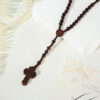 komi handmade wooden rosary beads necklace saint benedict medal jesus cross pendant necklaces for christian prayer religion gift