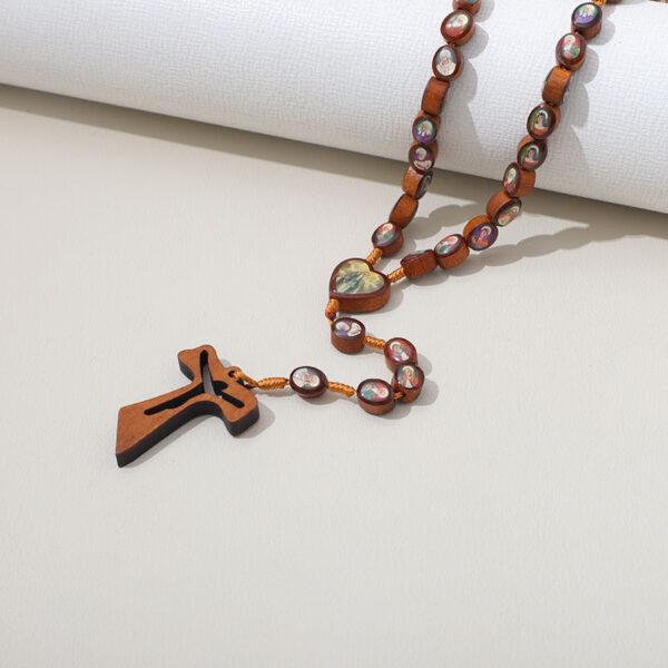 2024 new wooden beads hollow cross pendant necklace for women men catholic christ religious jesus rosary jewelry gif