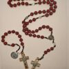 hot selling red wooden beads rosary saint benedict medal center jesus cross religious jewelry necklace bracelet sets