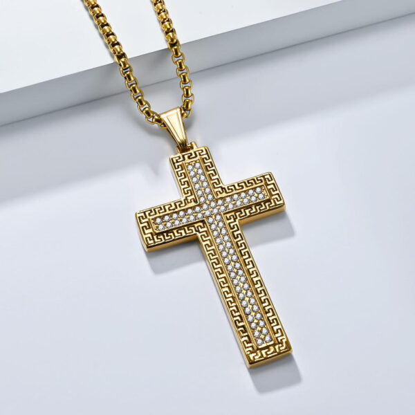 komi vintage great wall print rhinestone crystal cross necklace for men women silver gold stainless steel cross pendant necklace