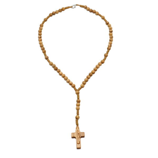 KOMI 2024 New Olive Wood Rose Handmade Rope Rosary Necklace