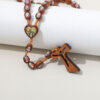 2024 new wooden beads hollow cross pendant necklace for women men catholic christ religious jesus rosary jewelry gif