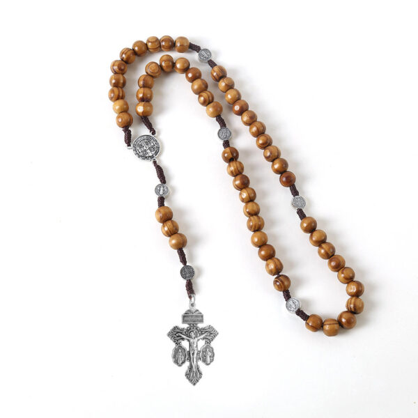 komi handmade wooden beads woven rope alloy jesus cross rosary pendant necklace miracle medal saint benedict jewelry