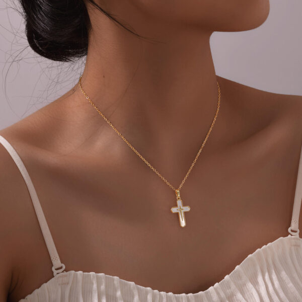 komi faith cross necklace for women dainty silver gold copper shell cross pendant necklace christian religious jewelry gifts