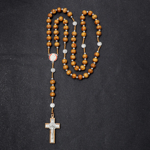 Hot Sale Wooden Rosary Vintage Virgin Mary Center Beads Jesus Cross Pendant Prayer Jewelry Necklace