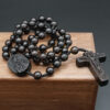 KOMI Rosewood Ebony Beaded Rosary Necklace Virgin Mary Center Crucifix Cross Pendant Necklace Wood Beads Rosary for Religious