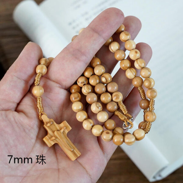 KOMI 2024 New Olive Wood Rose Handmade Rope Rosary Necklace