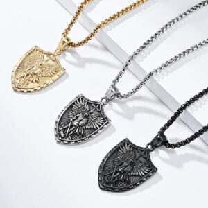 komi saint michael the archangel titanium steel necklace men's shield pendant jewelry