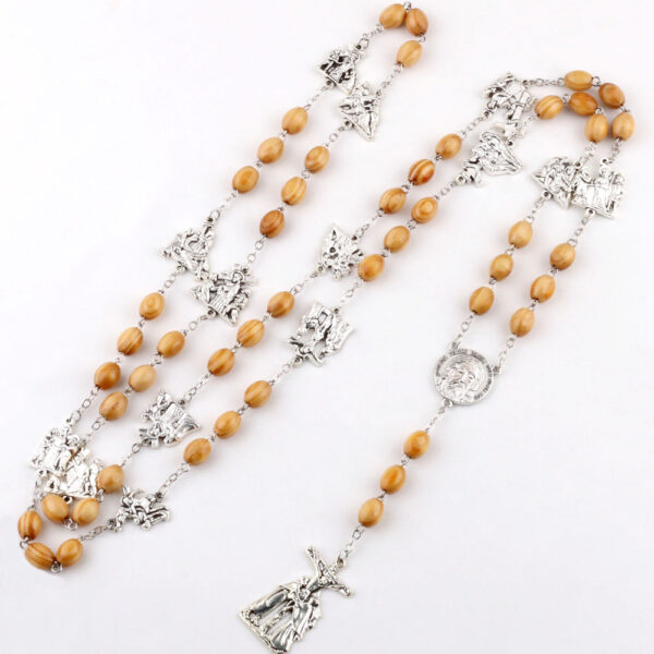 komi natural wooden rosary beads necklace 14 silver suffering beaded rosaries for men cross pendant necklaces for prayer gifts