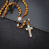 hot sale wooden rosary vintage virgin mary center beads jesus cross pendant prayer jewelry necklace