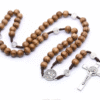 Hot Sale Catholic Brown Wooden Rosary with Soil Jesus Cross Our Lady Alloy Braided Rope Necklace Religious Jewelry Men and Women