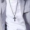 komi stainless steel diamond cross zircon smooth simple cross pendant necklace