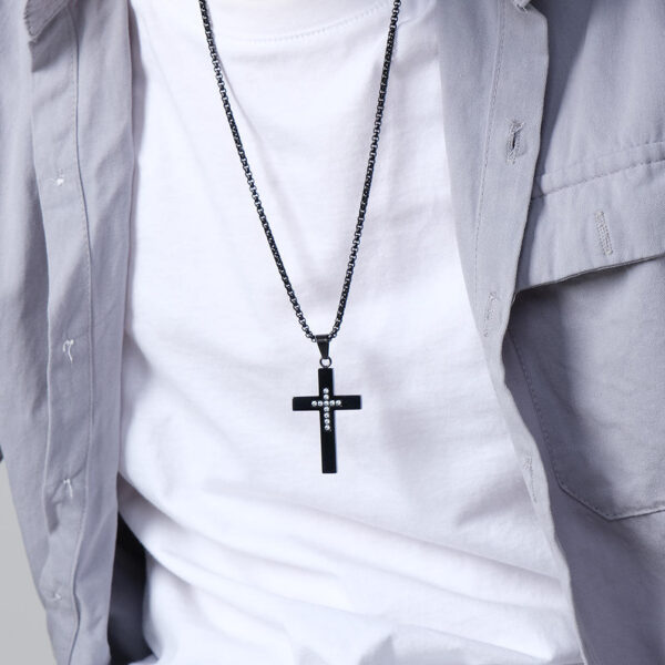 komi stainless steel diamond cross zircon smooth simple cross pendant necklace