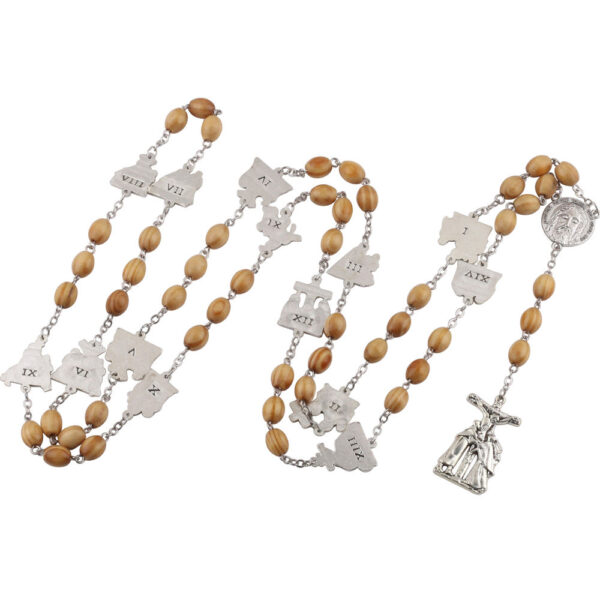 komi natural wooden rosary beads necklace 14 silver suffering beaded rosaries for men cross pendant necklaces for prayer gifts