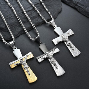 komi titanium steel cross necklace jesus cross pendant religious jewelry