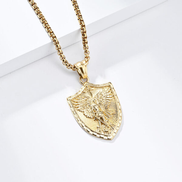 komi saint michael the archangel titanium steel necklace men's shield pendant jewelry