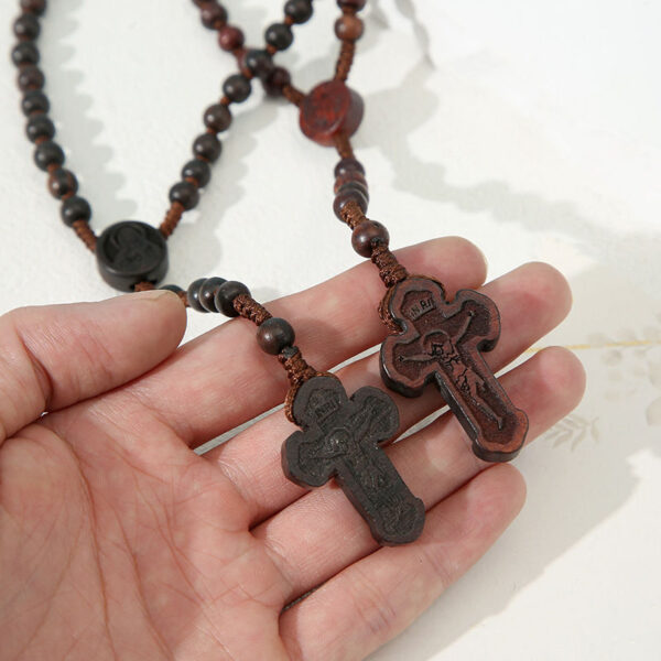 komi handmade wooden rosary beads necklace saint benedict medal jesus cross pendant necklaces for christian prayer religion gift