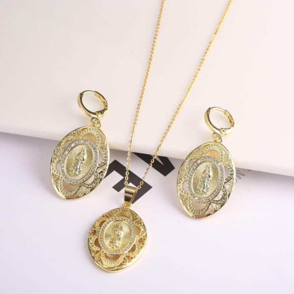 komi copper gold plated madonna jesus pendant religious necklace earrings jewelry set komi copper gold plated madonna jesus pendant religious necklace earrings jewelry set