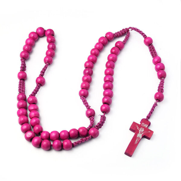 Colored Wooden Beads Religious Rosary Cross Necklace Pendants Rosary Handmade Woven Catholic Jewelry Wholesale