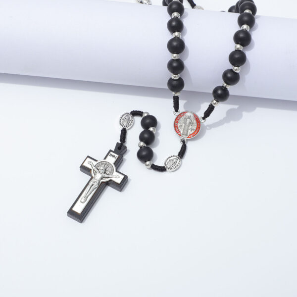 hot sale wooden rosary vintage virgin mary center beads jesus cross pendant prayer jewelry necklace