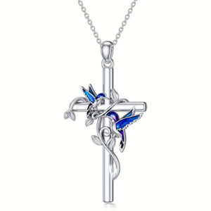 komi enamel bird cross necklace earrings sets for women silver cross pendant necklace bird cross drop dangle earrings for women