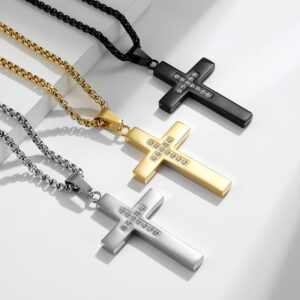 komi stainless steel diamond cross zircon smooth simple cross pendant necklace