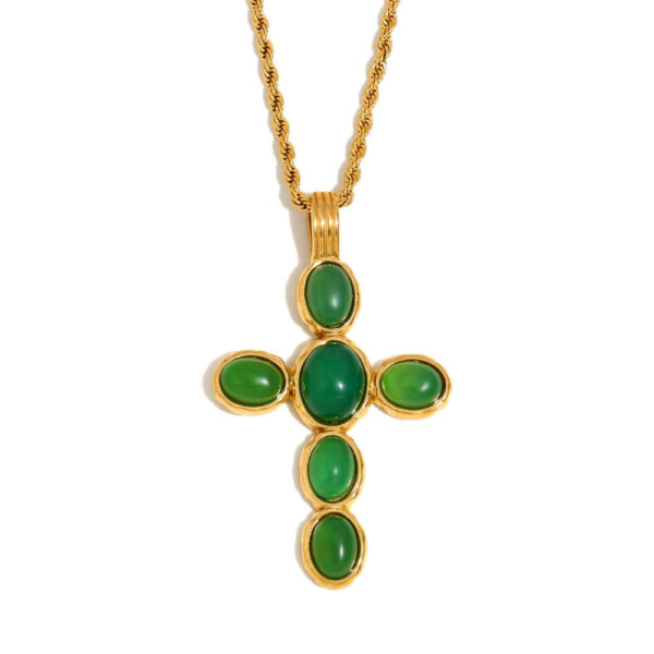 komi cross necklace for women dainty 18k gold plated stainless steel green red beads cross pendant necklace for women jewelry