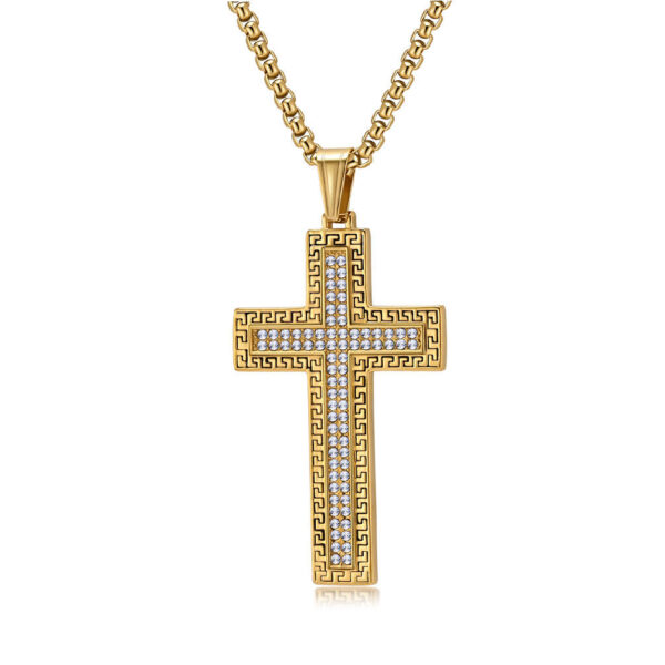 komi vintage great wall print rhinestone crystal cross necklace for men women silver gold stainless steel cross pendant necklace