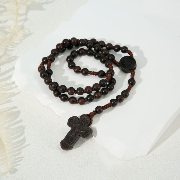 komi handmade wooden rosary beads necklace saint benedict medal jesus cross pendant necklaces for christian prayer religion gift