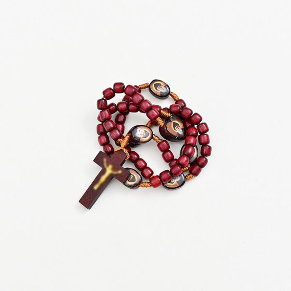 Red Wooden Beads Hand Rosary Necklace Hand-woven Rope Cord Cross Religious Jewelry Vintage Pendant