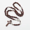rosary gift prayer 8*10mm engraved wooden beads saint benedict alloy jesus cross necklace beads religious jewelry rn 176