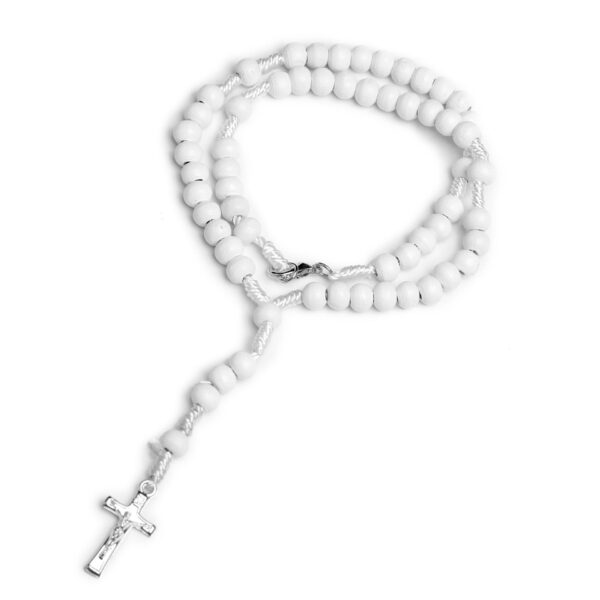 KOMI Children's Wood Beaded Rosary Necklaces Handmade Wooden Beads Necklace with Jesus Cross Pendant Necklace for Boys Girls
