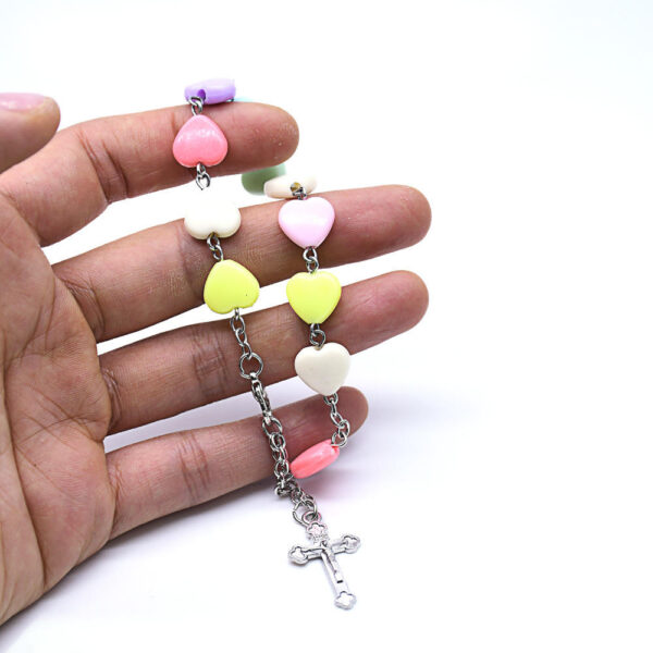 Komi Colored Heart Shaped Chaplet Holy Rosary Beads with Crucifix Bracelet Virgin Mary Children Rosary Bracelet