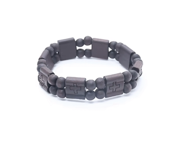 New Design Religious Christian Wooden Beads Elastic Bangle Cross Pendant Wrist Men's Bracelet