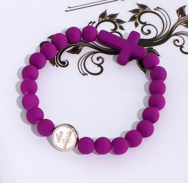 Komi Handmade Rosary Bracelet Elastic Cross Bracelet Colorful Acrylic Beads Catholic Saints Prayer Religious Jesus Bracelets