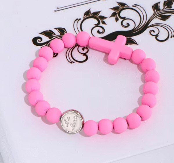 Komi Handmade Rosary Bracelet Elastic Cross Bracelet Colorful Acrylic Beads Catholic Saints Prayer Religious Jesus Bracelets