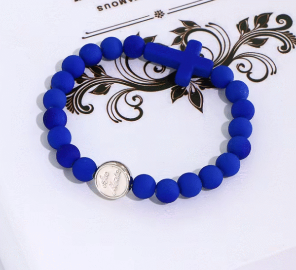 Komi Handmade Rosary Bracelet Elastic Cross Bracelet Colorful Acrylic Beads Catholic Saints Prayer Religious Jesus Bracelets