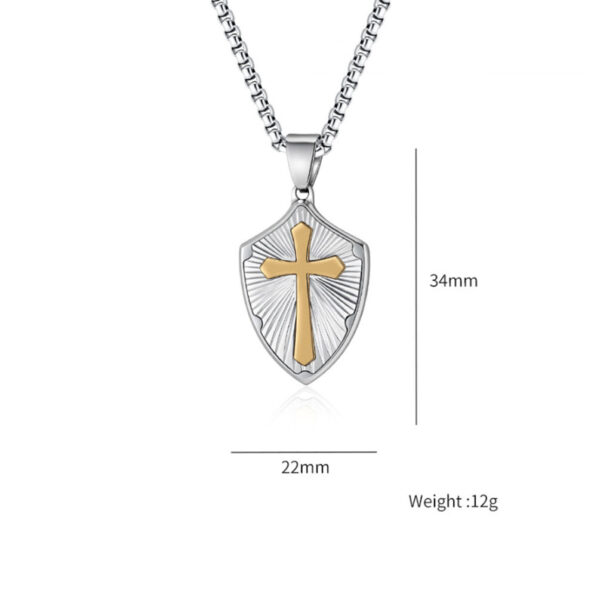 00621bccc4c521b3f2380241ac36d442_H3ee3cbb6114949bea51527d926705be0d_avif=close&webp=close KOMI Mens Cross Necklace Silver Stainless Steel Shield Armor with Black Gold Cross Pendant Necklace for Men Box Chain 24 Inch