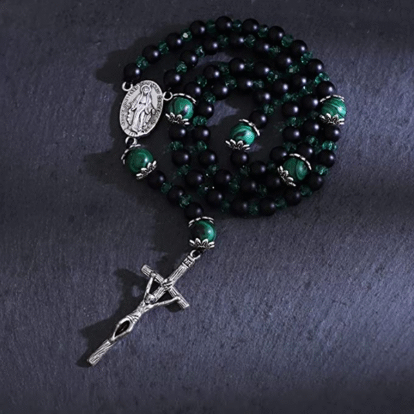 KOMI Cross Pendant Glass Beads Rosary Necklace for Women Men Religious Rosary Beads Jewelry Faith Prayer Beaded Necklaces Gift