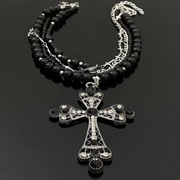 00e064c2130874f9cec5444be8c7e61d_H1db4469c7cdf442ebd65d8d11aab5d67z_avif=close&webp=close KOMI Unique Layered Black Beads Titanium Steel Cross Chain Chokers Necklaces Gothic Punk Vintage Cross Pendant Necklace for Men