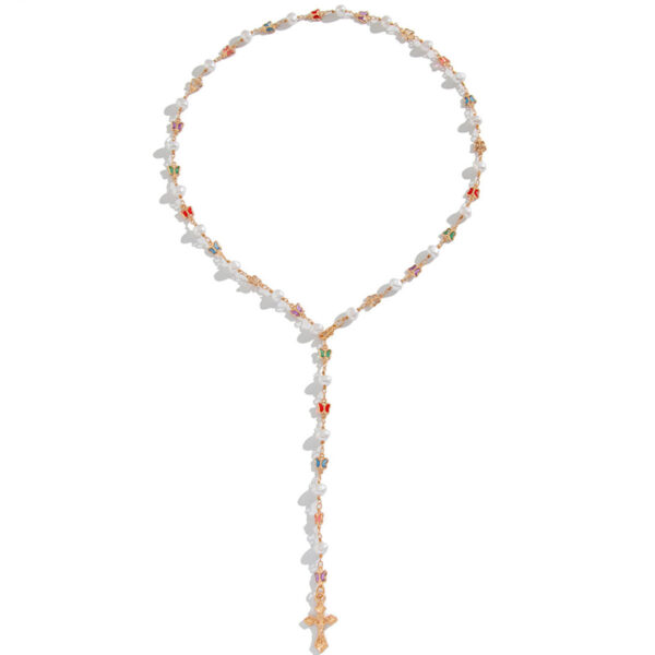 01bd6f22c5cbe087bda615350d69a6aa_H68eb7525a8864619bc7cfa43e51cb4bcD_avif=close&webp=close KOMI Crucifix Cross Necklace for Women Colored Enamel Butterfly and Pearl Chain Gold Jesus Cross Pendant Necklace for Girls Gift